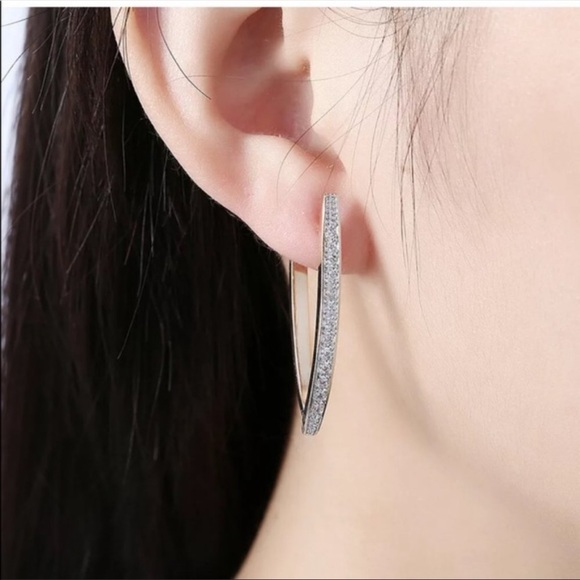 New Silver Diamonds Hoops Earrings - Picture 2 of 2